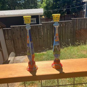 Hand Painted Wooden Candle Stick Holders